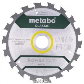 Пильный диск Metabo POWER CUT WOOD-CLASSIC-B 18 зуб (190x2,2x30)