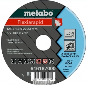 Диск отрезной Metabo Flexiarapid Inox TF41 (115x1x22,23 мм)